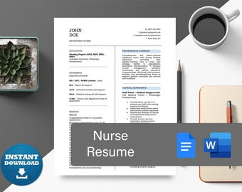 Registered Nurse Resume Template ATS Friendly RN CV Word Editable Nursing Resume Instant Download