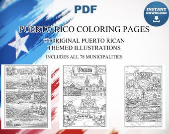 Puerto Rico Municipalities Coloring Book Printable PDF Educational Activity Pages Instant Download