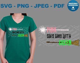 Wicked Pink Green Witch SVG PNG Magic Wand Broom Hat Fantasy Cricut Cut File Halloween Digital Download