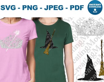 Wicked Pink Green Witch SVG PNG Magic Crown Wand Broom Fantasy Shirt Cricut Digital Download