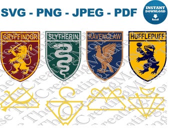 Wizard House Crests SVG Bundle Fantasy School Emblems PNG Magic Academy Cricut Cut Files Wizarding Digital Download