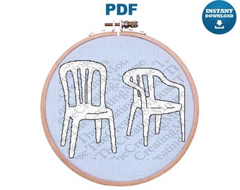 Puerto Rico Chairs Cross Stitch Pattern PDF Tropical Balcony Needlepoint Modern Counted Cross Stitch Chart