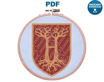 Wizard School Crest Cross Stitch Pattern | Fantasy Castle Emblem Chart (PDF Download)
