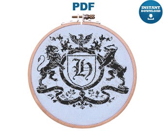Wizard School Crest Cross Stitch Pattern | Fantasy Emblem Chart (PDF Download)