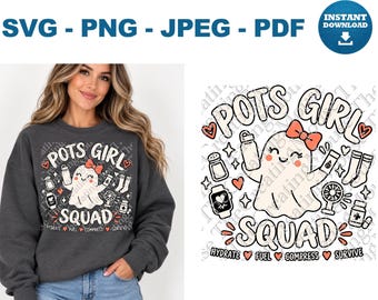 POTS Squad Halloween Spooky Ghost SVG Cute Dysautonomia PNG Chronic Illness Girl Salt Electrolyte Socks Cricut Cut File Digital Download
