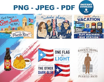 San Juan Puerto Rico Vacation Designs Bundle (PNG, JPG, PDF) Craft Graphics
