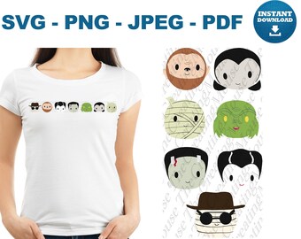 Universal Monsters Cut File Bundle, Halloween Themed SVG PNG Jpg Pdf (Digital Download)