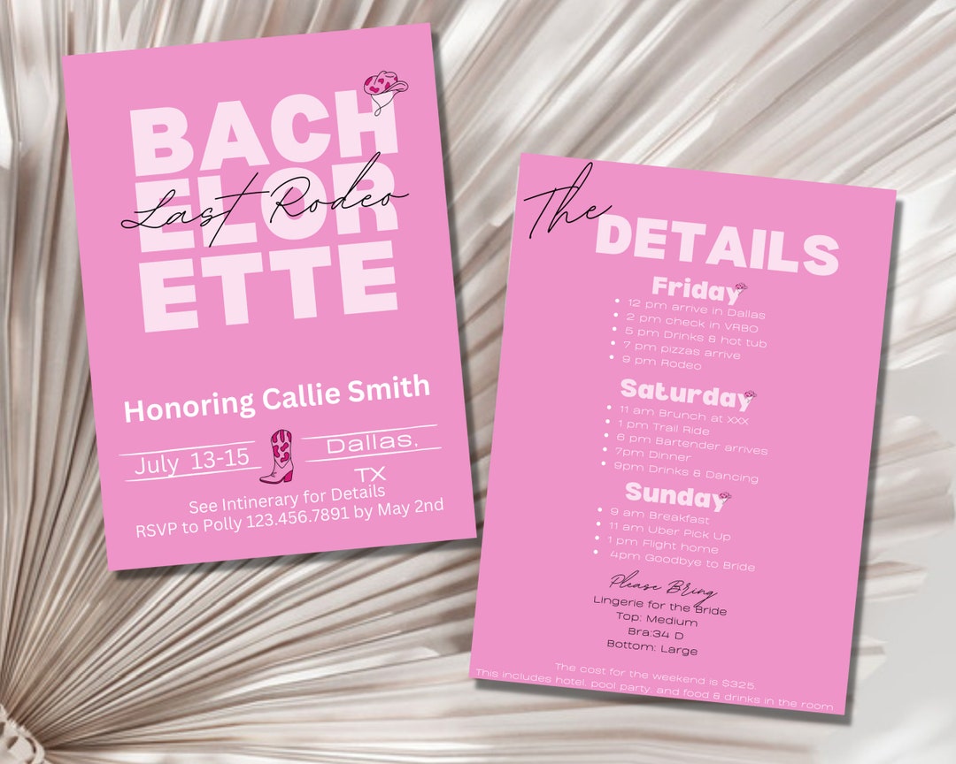 Last Rodeo Invitation and Itinerary Template, Bachelorette Party ...