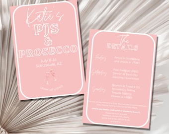 Pjs and Prosecco Bachelorette Invitation & Itinerary Template (Digital Download)