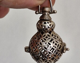 Vintage Geometric Filigree Scent Locket Pendant, Openwork Cage Charm