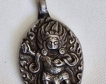 Tibetische Silber Mahakala Halskette, buddhistischer Wächter Talisman, Mahayana Buddhismus Vajra Schmuck, Yoga Meditation Anhänger,
