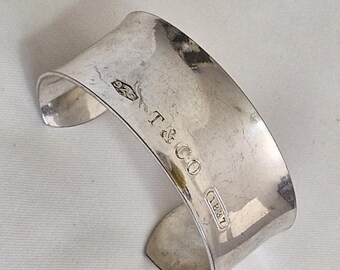 Authentic Tiffany and Co 1837 Cuff Bracelet, Sterling Silver Wide Bangle, Vintage T&Co Curved Silver Cuff, Luxury Designer Fine Jewelry Gift