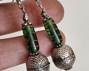 Handgemachte Murano Glas Ohrringe, Vintage venezianische Perlen, Alpaka Silber Akzente
