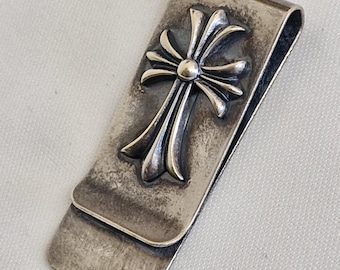 Vintage CH Style Silber Geldklammer, Gothic Cross Geldhalter, Biker Wallet Accessoire