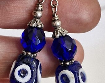 Handgefertigte Kobalt Blau Evil Eye Ohrringe | Muranoglas Schutz Schmuck