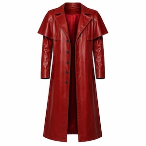 Alucard Inspired Red Leather Trench Coat Hellsing Vampire Cosplay Coat Gothic Anime Long CoatVictorian Halloween Costume Men Women