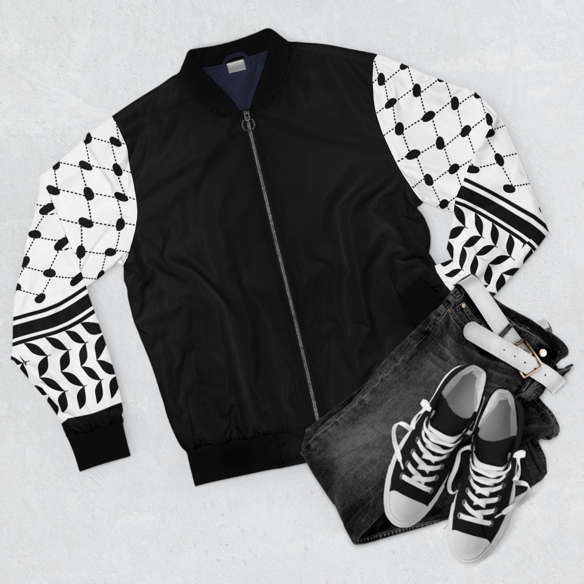 Palestinian Keffiyeh Men’s Bomber Style Jacket, Keffiyeh Jacket