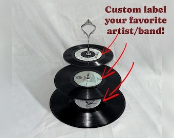 CUSTOM Vinyl Record 3 Tier Cupcake Stand. Cookie Stand. Pastry Stand. Dessert Stand. Jewelry Stand Knick Knack Stand Serving Tray Tea Party.