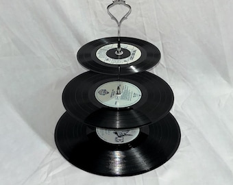 Retro Vinyl Record 3 Tier Cupcake Stand. Cookie Stand. Pastry Stand. Dessert Stand. Jewelry Stand Knick Knack Stand Serving Tray Tea Party.