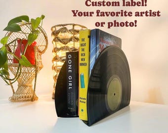 Set of 2 CUSTOM Artist Vinyl Record Bookends, Retro Record Bookends, Vintage Personalized Vinyl Records, Groovy 70s Bookends, Funky Bookends