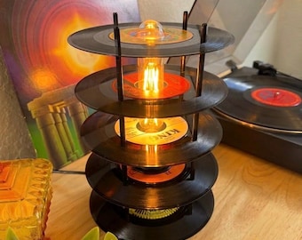 Vinyl Record Lamp – Handmade Upcycled 5 Tier Record Light – Retro Music Room Decor – Unique Gift for Music Lovers - Artisan Lamp
