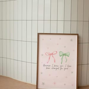 Because I Knew You | Wicked for Good | Green and Pink Bow Print | Home Decor
