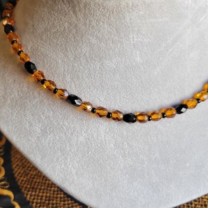 Halloween Czechoslovakian Orange/Black Jet Crystal Necklace circa 1950s