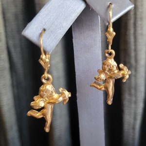 1980s Gold Angel Cupid Earrings