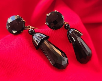 Mourning Black Jet Crystal Earrings