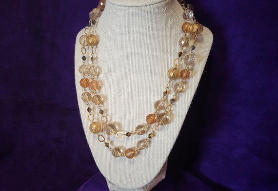 Vintage Multifaceted Crystals and Gold Necklace - image 1