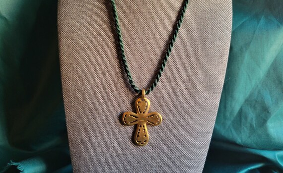 Gold Antique Roman Byzantine Style Cross Necklace… - image 2