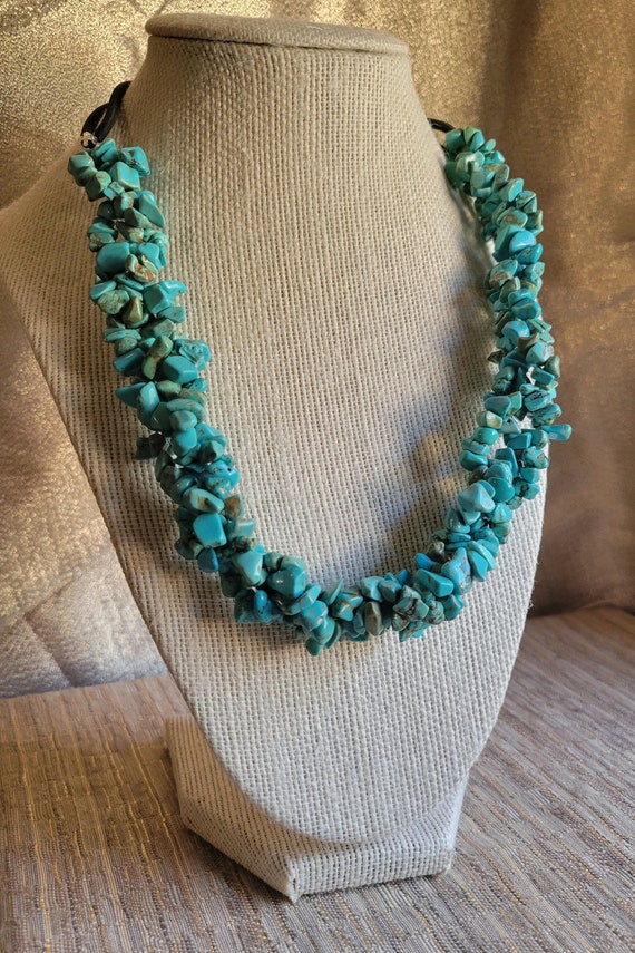 Turquoise Mosaic Pattern Necklace - image 1