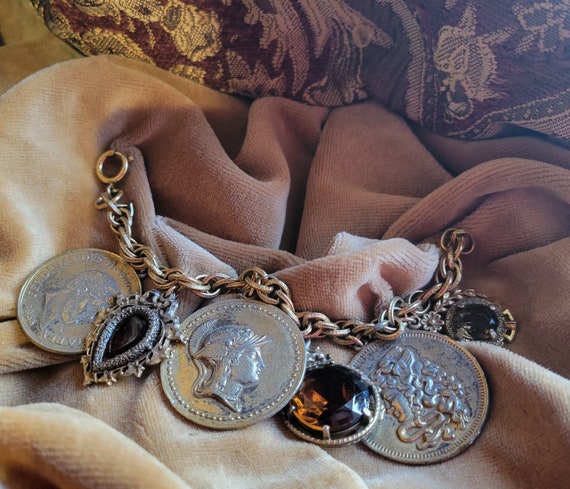 1950s Roman/Spanish/Greek Coin Charm Bracelet - image 1