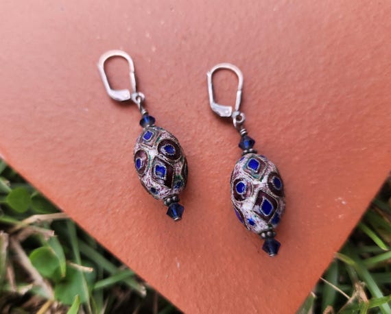 Middle Eastern Ancient Style Enameled Earrings ci… - image 2