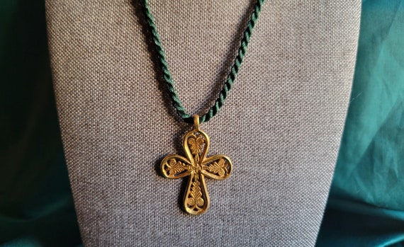 Gold Antique Roman Byzantine Style Cross Necklace… - image 1