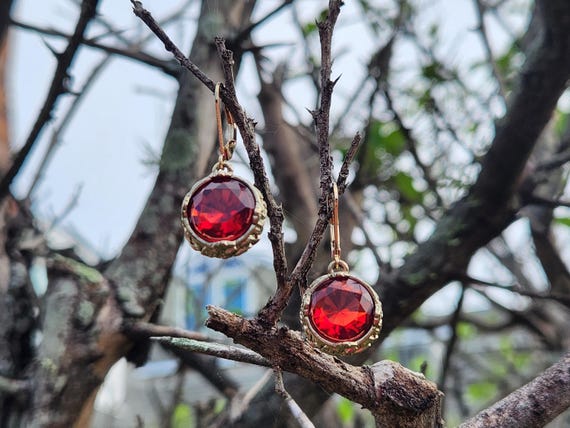 Ruby Crystal Circle Earrings circa 1980s - image 1