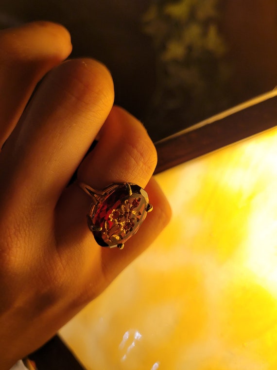 Sterling Vintage Ruby Solitaire Statement Ring. - image 2