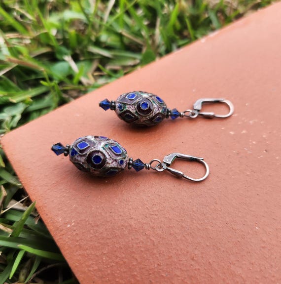 Middle Eastern Ancient Style Enameled Earrings ci… - image 4