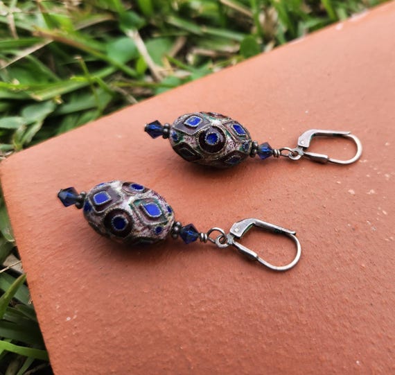 Middle Eastern Ancient Style Enameled Earrings ci… - image 3