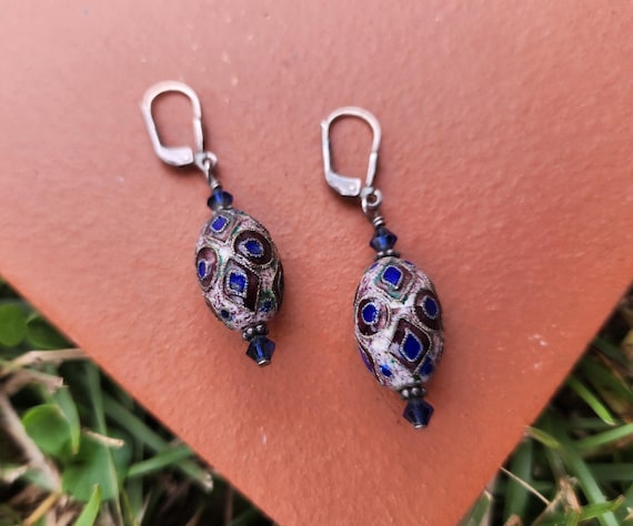 Middle Eastern Ancient Style Enameled Earrings ci… - image 1