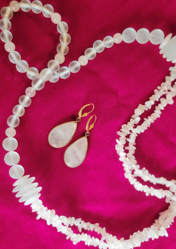 Rose Quartz Necklace and Earrings Jewelry Set