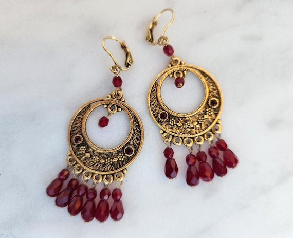 Middle Eastern Ruby Crystal Chandelier Earrings - image 1