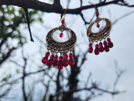Middle Eastern Ruby Crystal Chandelier Earrings - image 5