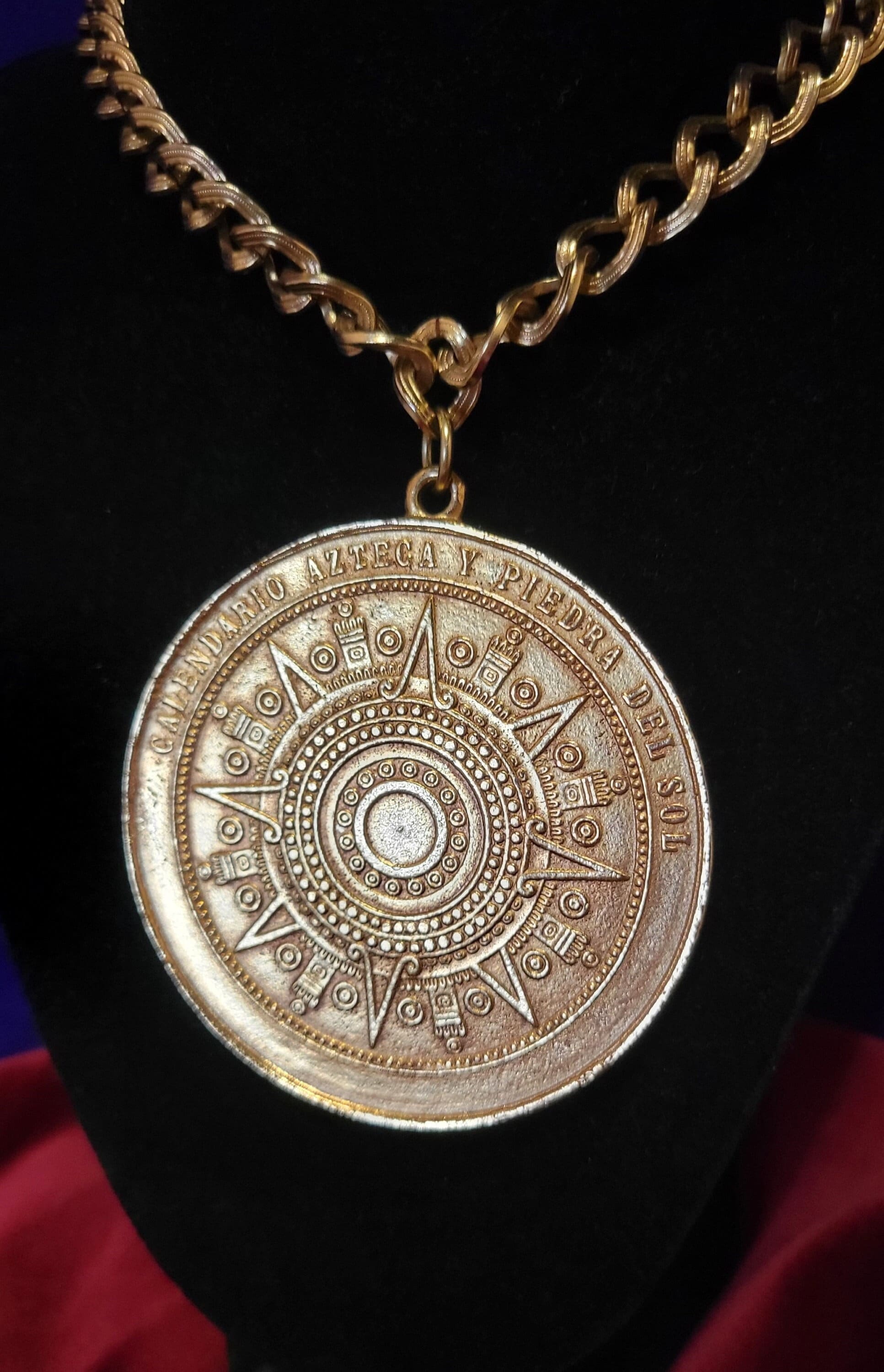 Aztec Sundial Amulet Circa 1960s / Mayan Sundial Vintage Medallion