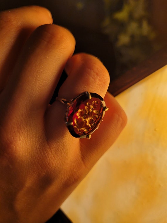 Sterling Vintage Ruby Solitaire Statement Ring. - image 1