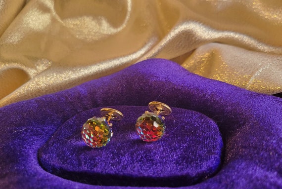 1970s Mystic Multifaceted Crystal Sphere Cufflinks