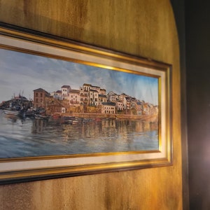 Grieks eiland Hydra-havenhuizen schilderij olieverf op doek