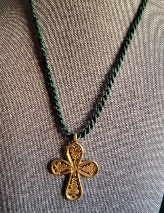 Gold Antique Roman Byzantine Style Cross Necklace… - image 3