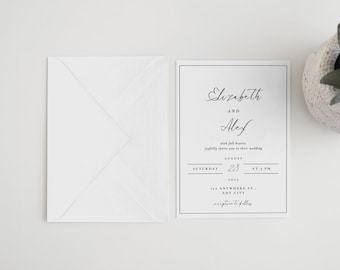 Wedding Invitation Template Set, Minimalist Wedding Monogram, QR Code RSVP, Printable, Editable Wedding Invites, instant Download