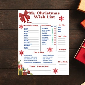 Meine Weihnachtswunschliste, Weihnachtswunschliste für Erwachsene, geheime Weihnachtswunschliste, druckbare Weihnachtswunschliste, Bürogeschenkbörse Fragebogen